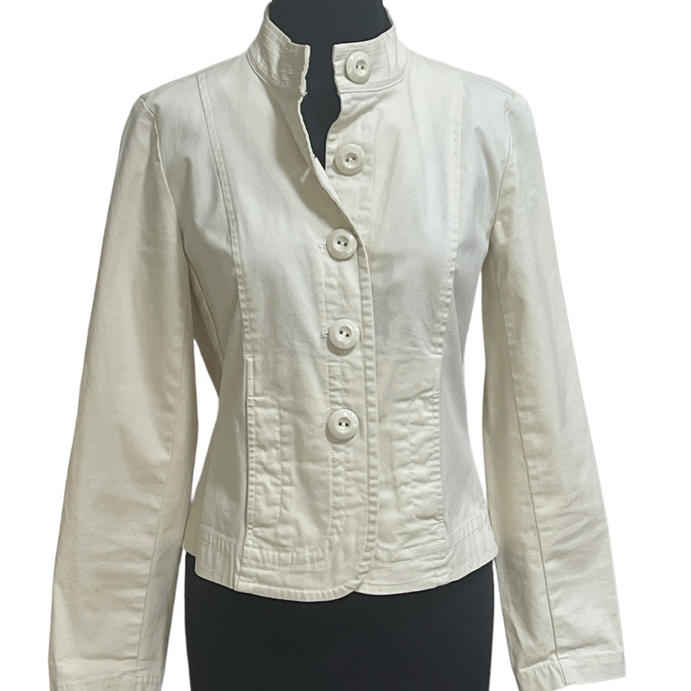 Talbots Cream Color Utility Style Jacket Sz 4 Off White Blazer Cotton Stretch